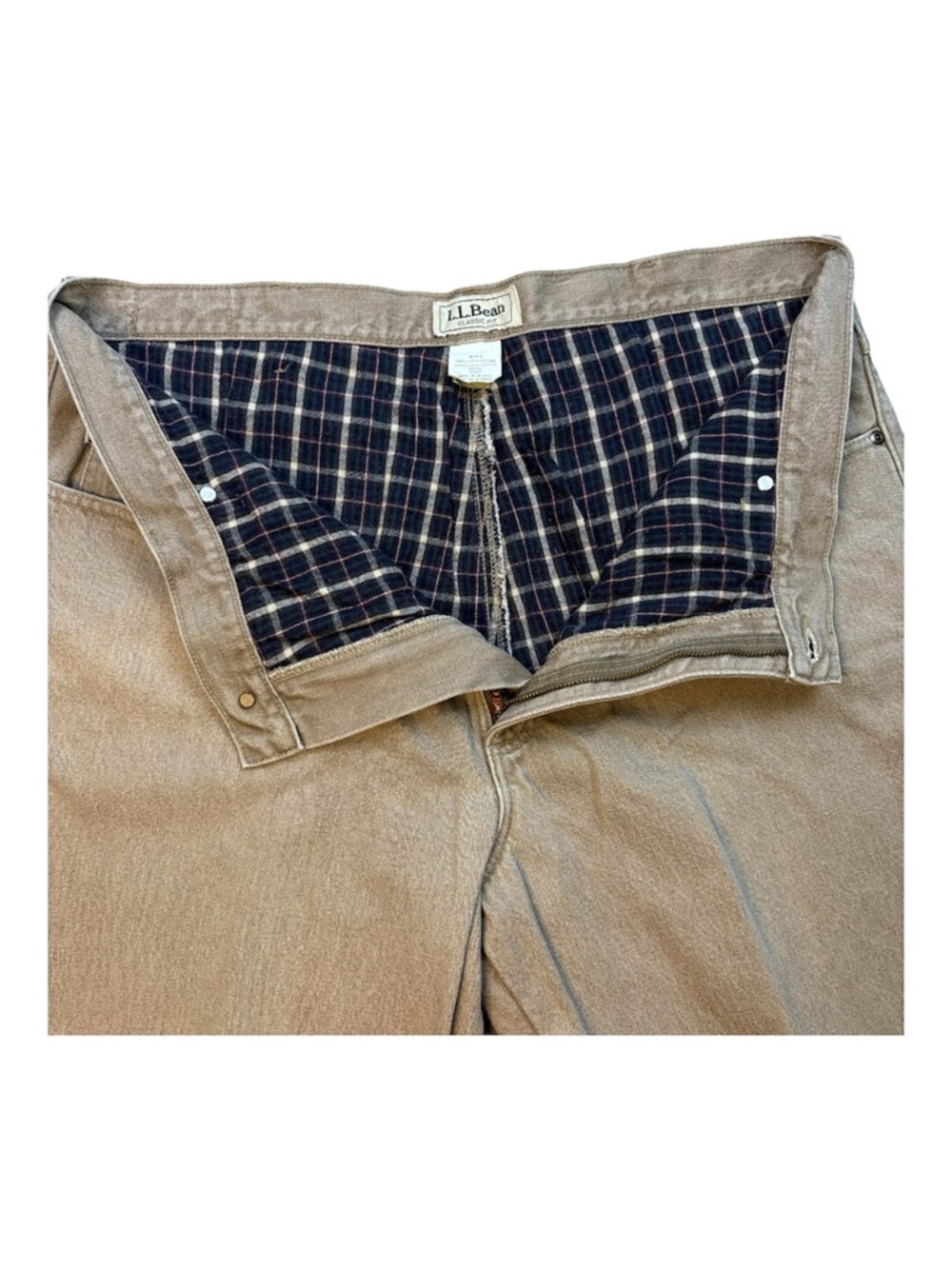L.L. Bean Relaxed Fit Jeans Men 40x30 Tan Khaki Brown Flannel Lined Denim Pants